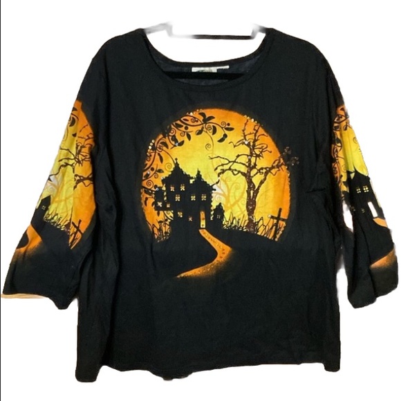 Collections Etc Haunted House Printed Casual Top - Host Pick - Picture 1 of 9